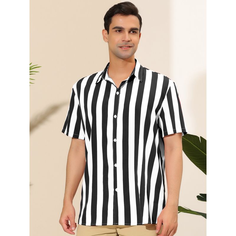 Lars Amadeus Men's Stripe Short Sleeved Color Block Button Down Beach Shirt, 2 of 7