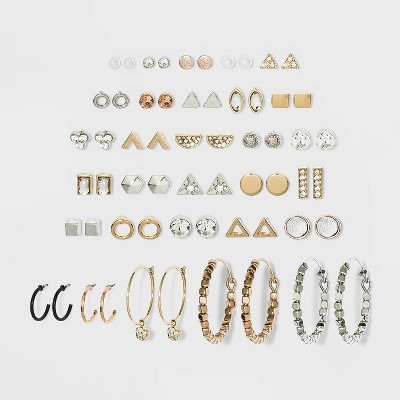 Multi Plate and Acrylic Stone Stud Earring Set 30pc - Wild Fable™