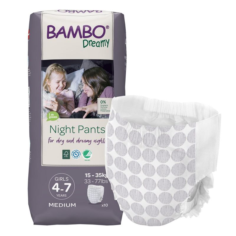 Bambo Dreamy Potty Training Night Pants for Girls Ages 4-7, 10 Count, 3 Packs, 30 Total, 1 of 6