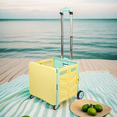 MaseiKar Folding Rolling Trolley with Lid, 360° Swivel Wheels, Wear-Resistant Portable Collapsible Utility Cart for Shopping, Travel, Office, Storage
