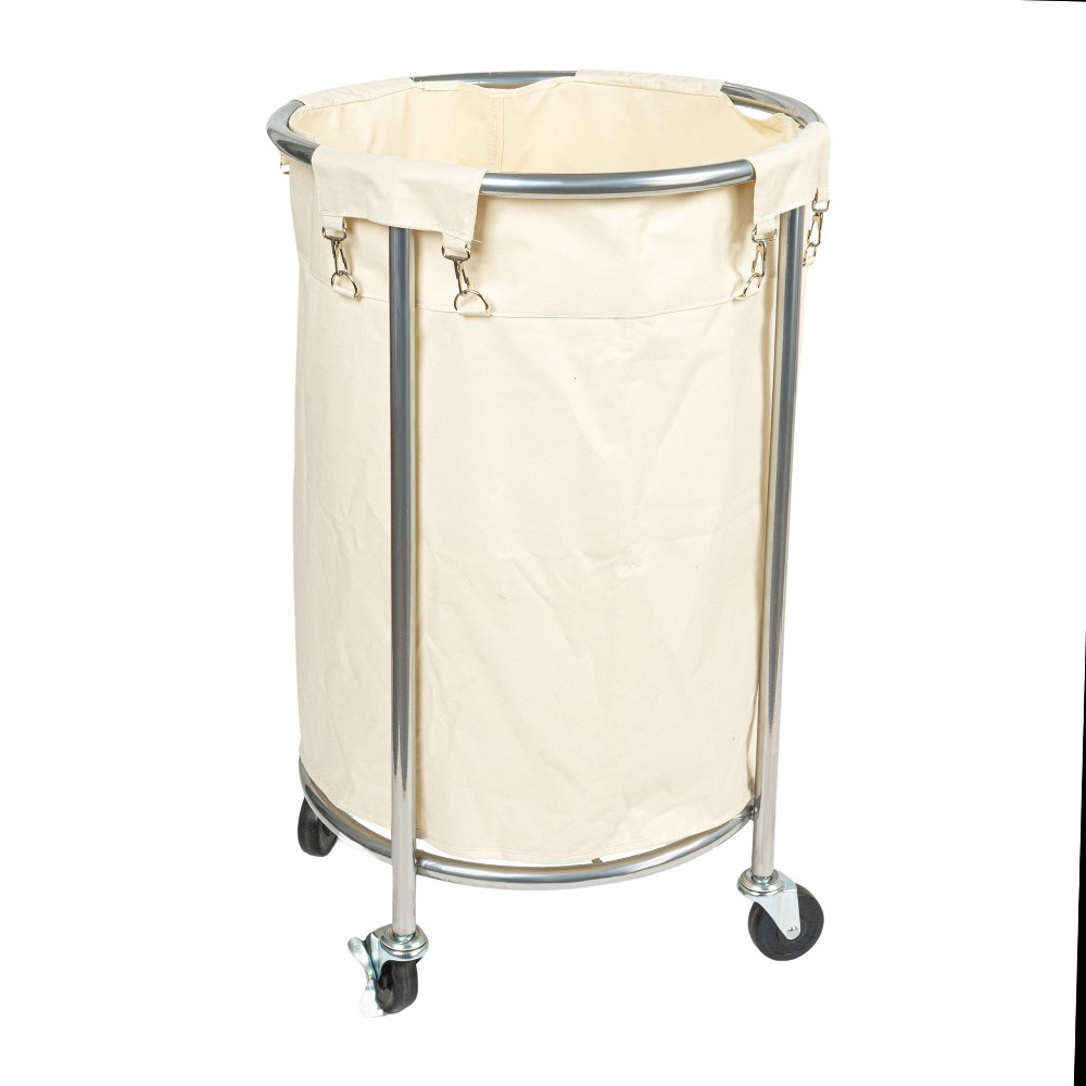 Photos - Laundry Basket / Hamper Household Essentials Round Laundry Hamper with Metal Frame Tan: Polyester & Iron, 256 Volume, 32" Height, Beige