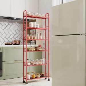 NAYSAYE 6 Tier Dolly Slim Rolling Storage Cart Metal Organizer Shelf for Narrow Gap Spaces in Kitchen Bathroom and Laundry, Red, 22.83"*6.1"*61.22" - 1 of 4