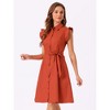 Allegra K Women's Cotton Ruffled Cap Sleeve Tie Waist Button Casual Office Shirt Dress - 2 of 4
