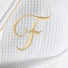 Linum Home Textiles Hotel 100% Turkish Cotton Waffle Terry Personalized White Bathrobe with Gold Satin Piped Trim in Gold Script Font - 2 of 2