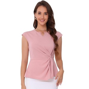 INSPIRE CHIC Women's Cap Sleeve V Neck Twist Front Casual Tunic Asymmetrical Hem Tops - 1 of 4