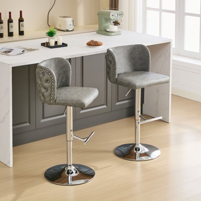CAVINAS 25"-33"Swivel Bar Stools with Back Tufted,Set of 2,Upholstery Counter Height Barstools with Footrest,Adjustable Seat Height