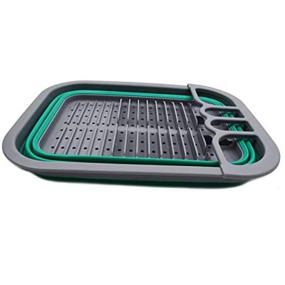 Dark Grey and Bluish-Green Foldable Plastic Dish Drainer
