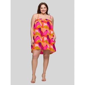 24seven Comfort Apparel Plus Size Multicolor Square Neck Spaghetti Strap Smocked Pockets Mini Dress - 1 of 4