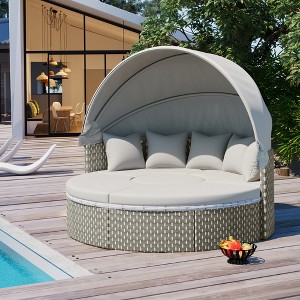 YOOCOZZ PE Rattan Round Outdoor Two-Tone Weave Sunbed with Removable Cushion and Retractable Canopy - 1 of 4