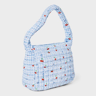 Wild Fable Gingham Cherry & Bow Print Puffer Hobo Shoulder Bag - Wild Fable™ Blue — фото 3