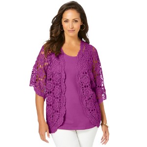 Jessica London Women's Plus Size Crochet Cardigan - 1 of 4