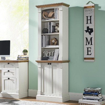 SinCiDo 72" Tall Farmhouse Storage Bookcase, 4-Tier Open Adjustable Shelves & 2 Doors, Wooden Bookshelf Organizer for Home Office
