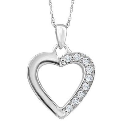 Pompeii3 10k White Gold 1/10ct Tw Diamond Small Heart Pendant Necklace ...
