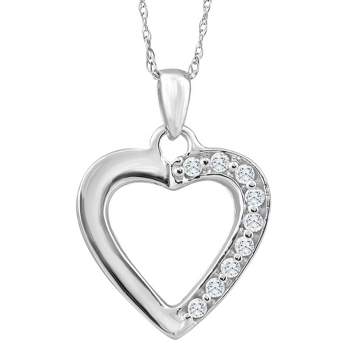 Pompeii3 10K White Gold 1/10Ct TW Diamond Small Heart Pendant Necklace 1" Tall