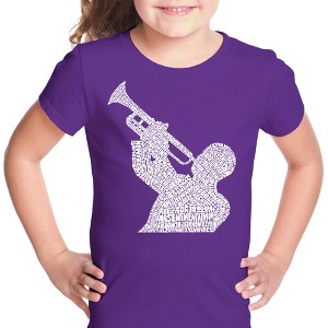 LA Pop Art Girl's Word Art T-shirt - ALL TIME JAZZ SONGS - 1 of 4