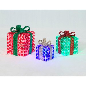 Everstar Set Of 3  Random Twinkle Led Diamond Beads Gift Box Sculpture, Red - 1 of 4