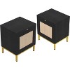 Rattan End Table - Set of 2, Wood Nightstand with Storage Shelf for Entryway, Living Room, Bedroom, Small Spaces - 2 of 4