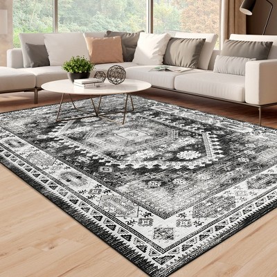 WhizMax Area Rug Chic Vintage Accent Area Rug Soft Thin Foldable Rug for Living Room Bedroom, Green