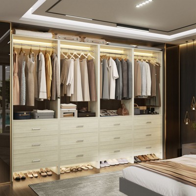 Aheaplus 24'' Freestanding Closet Organizer System with Hanging Rods and Drawers