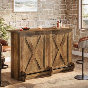 Lantine 63" Bar Table, 2-Tier Bar Cabinet Height Pub Table with Footrest for Home Kitchen, Large Home Unit Liquor Furniture, Bistro - 1 of 4