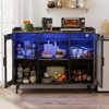 Aheaplus Sideboard Buffet with Charge Station and LED Light, Farmhouse Bar Cabinet with Wine Holder - 2 of 4