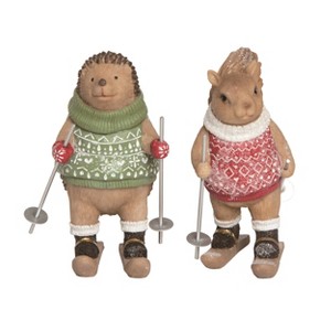 Transpac Resin Fair Isle Critter Figurine Set of 2 Christmas Home Decorations - 1 of 2