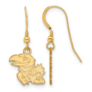Black Bow Jewelry 14k Yellow Gold Plated Sterling Silver Kansas Jayhawks NCAA Dangle Earrings - 1 of 3