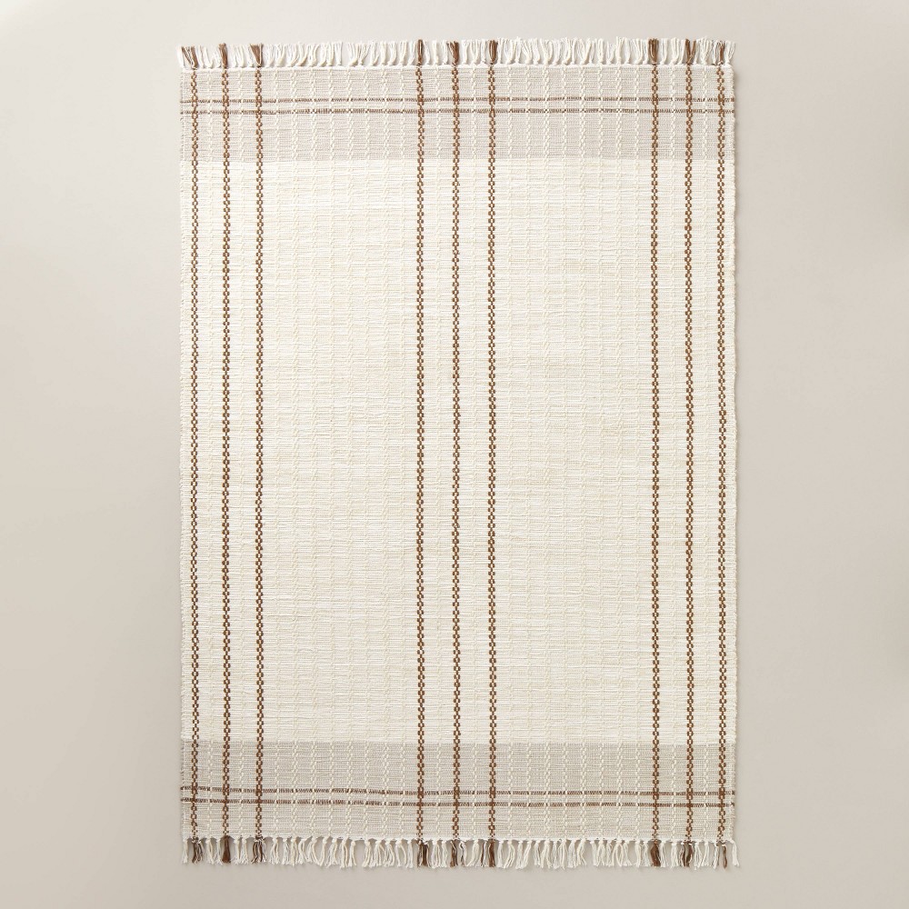 Photos - Doormat 7'x10' Neutral Color Block Plaid Handmade Woven Area Rug Tan/Cream/Cocoa 