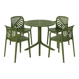 WestinTrends Playa 5-Piece Outdoor Resin Round Patio Dining Table Set with Modern Stackable Patio Dining Chairs - 1 of 4