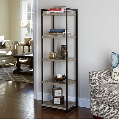 Ashwood Gray 5-Shelf Narrow Bookcase with Black Metal Frame