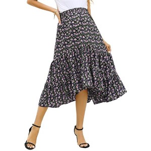 Women's High Waist Floral Print Pleated Maxi Skirt - 1 of 1