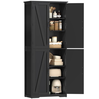USIKEY 67"H Tall Storage Cabinet with 4 Doors, Farmhouse Accent Cabinet with Adjustable Shelves, for Bedroom, Living Room, Kicthen