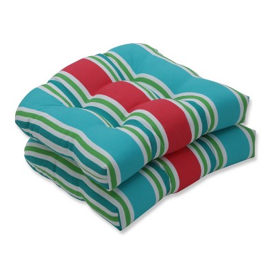 2pk Aruba Stripe Wicker Outdoor Seat Cushions Blue - Pillow Perfect