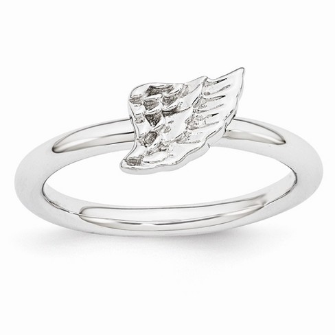 Black Bow Jewelry Rhodium Plated Sterling Silver Stackable 6mm Angel Wing Ring Target