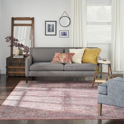 Vintage-Inspired Brick Red Persian Floral 9' x 12' Washable Rug