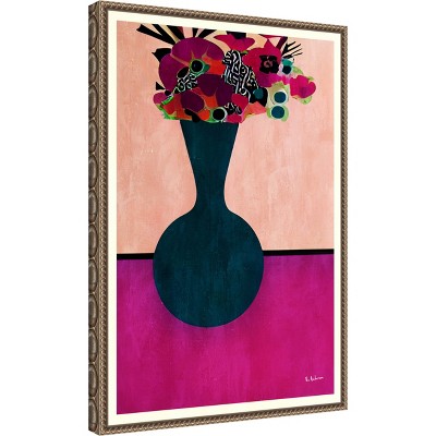 Vibrant Gem Tone Floral Canvas Art in Navy Blue Vase