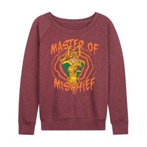 Women's - Marvel - Loki Master Of Mischief Lightweight French Terry Wide Neck Long Sleeve Shirt - 1 of 4