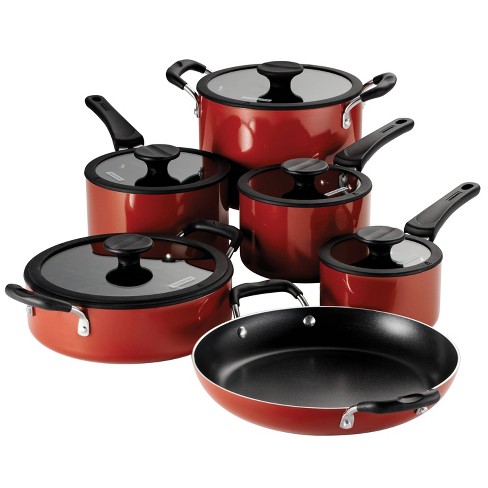 9-Piece Nonstick Cookware Set Pots Pans Lids Cooking Home Kitchen Aluminum-Red 