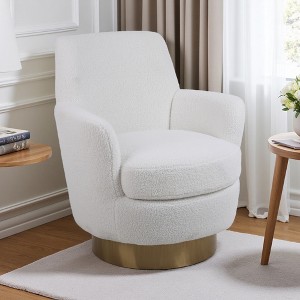 Velvet Swivel Barrel Chair with 360-degree Rotation and Gold Iron Base - 1 of 4