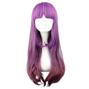 Unique Bargains Women's Curly Wigs 24" Purple Gradien Pink with Wig Cap - 1 of 4