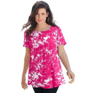 Roaman's Plus Size Cotton Ultimate Swing Tee With Keyhole Back - 1 of 4