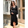 Maternity Wrap Dress with Long Sleeves - V-Neck Tie Waist High-Low Hem Pregnancy Dress - 3 of 4