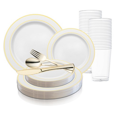 Smarty Had A Party White with Gold Edge Rim Plastic Wedding Value Set (120 Settings) - image 1 of 1