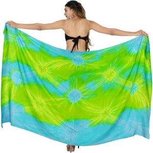 LA LEELA Women's Summer Beach Bikini Wraps Sarong Cover up Wrap Skirt Swimsuit Swimwear Cover Ups for Womens One Size Green, Tie Dye Design - 1 of 4