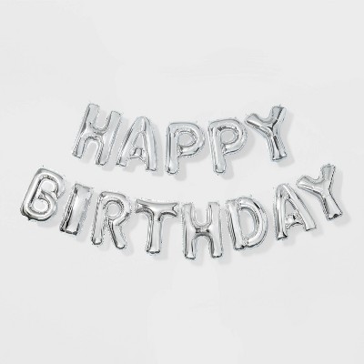 Happy Birthday in silver ink with gold stars printed on 5/8 white