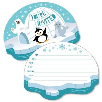 Big Dot of Happiness Arctic Polar Animals - Shaped Fill-in Invites - Winter Baby Shower or Birthday Party Invitation Cards with Envelopes - Set of 12