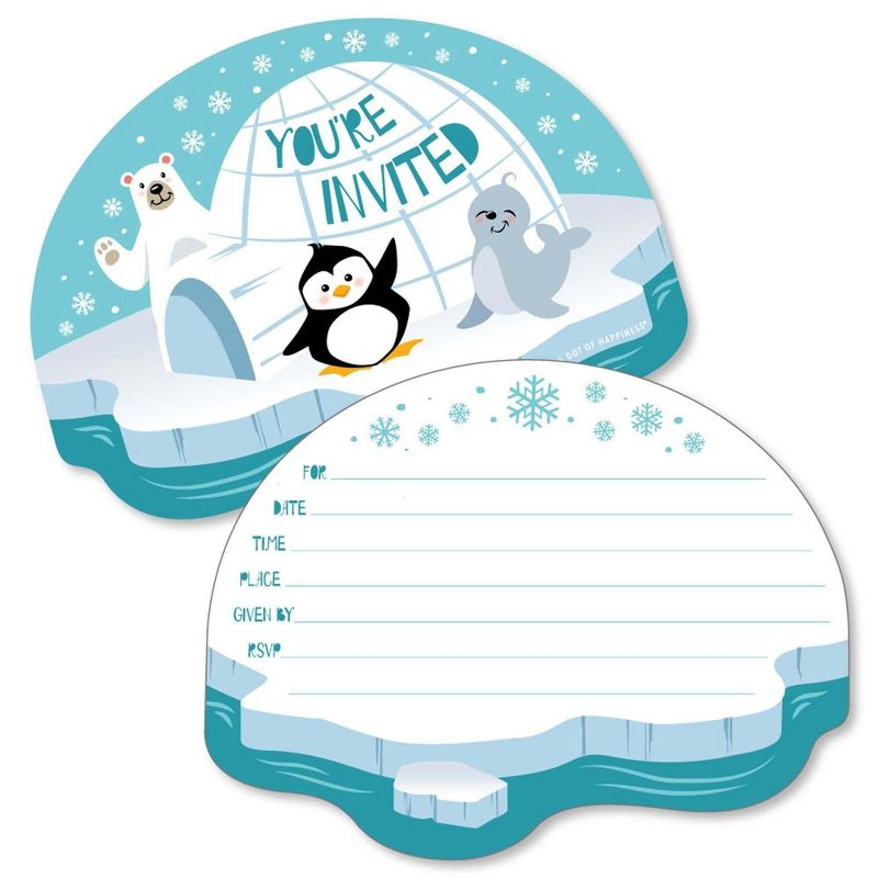 Big Dot of Happiness Arctic Polar Animals - Shaped Fill-in Invites - Winter Baby Shower or Birthday Party Invitation Cards with Envelopes - Set of 12, 1 of 7