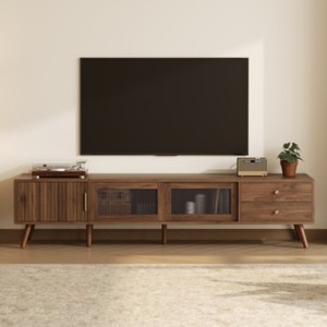 76" Modern Storage TV Stand for TVs up to 85 Inches with Glass-Doors, Versatile Entertainment Center for Living Room or Bedroom–The Pop Home - 1 of 4