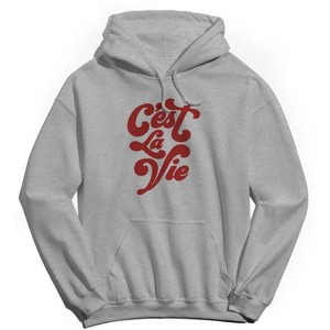 Rerun Island Men's Cest La Vie Red Script Long Sleeve Graphic Cotton Sweatshirt Hoodie - 1 of 4
