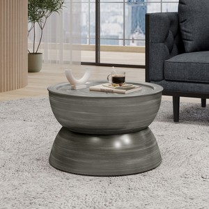 CAVINAS Unique Round Iron Coffee Table with Drum-Shaped Structure,Modern Center Table for Living Room,Apartment - 1 of 4